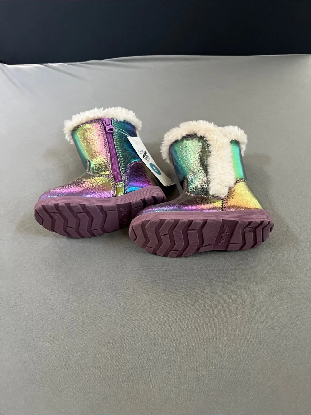 Girls Iridescent Purple Faux-Fur Lined Rain & Snow Boots